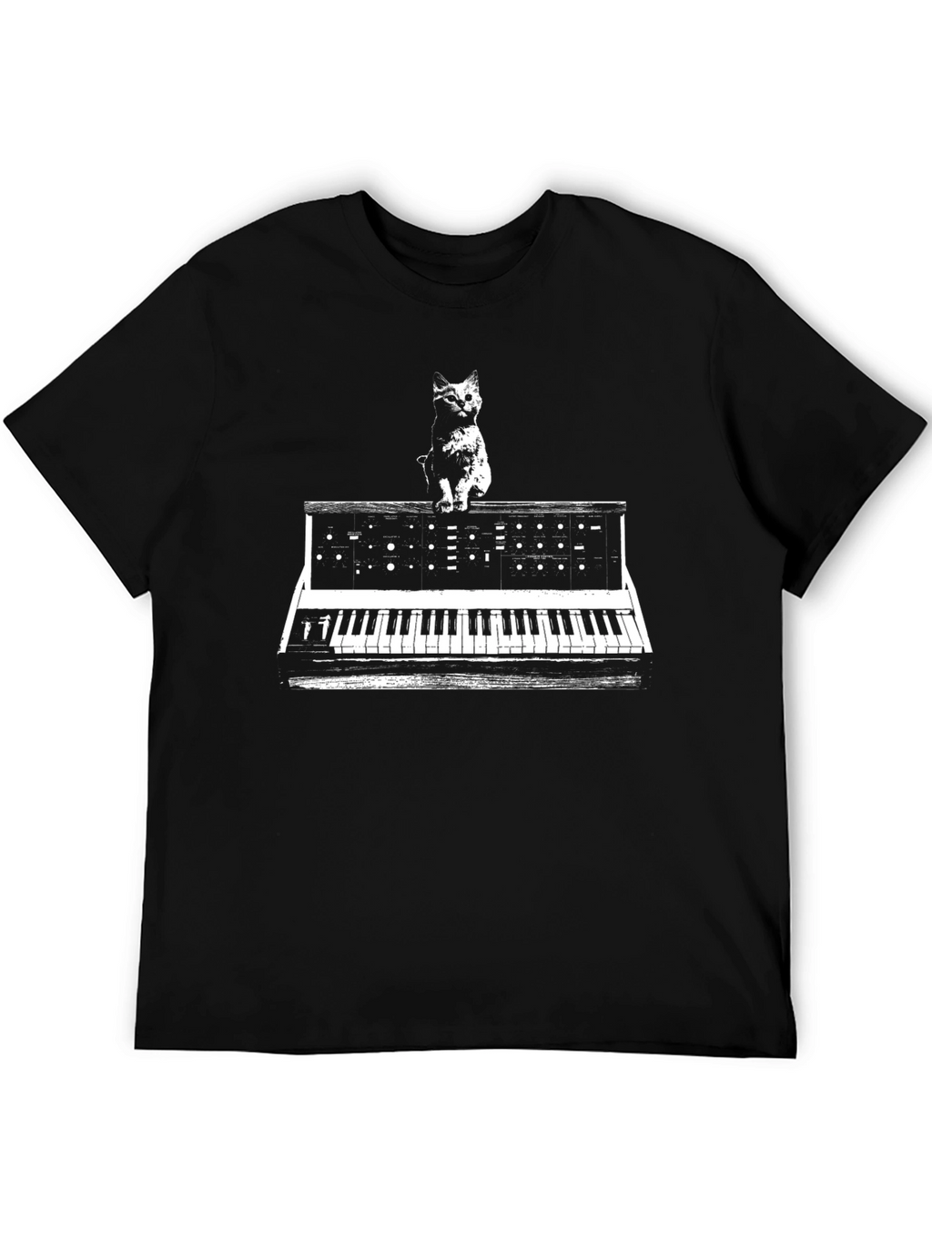 Cat Synth Black T-Shirt - Unique Music Lover Tee
