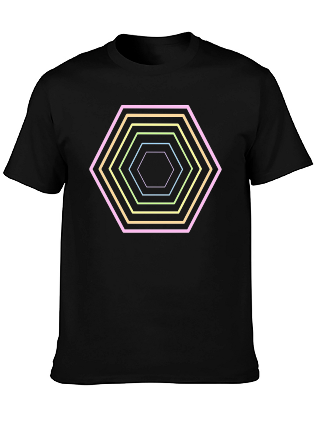 Hexagon Neon Graphic Print Black T-Shirt