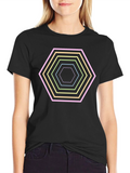 Hexagon Neon Graphic Print Black T-Shirt