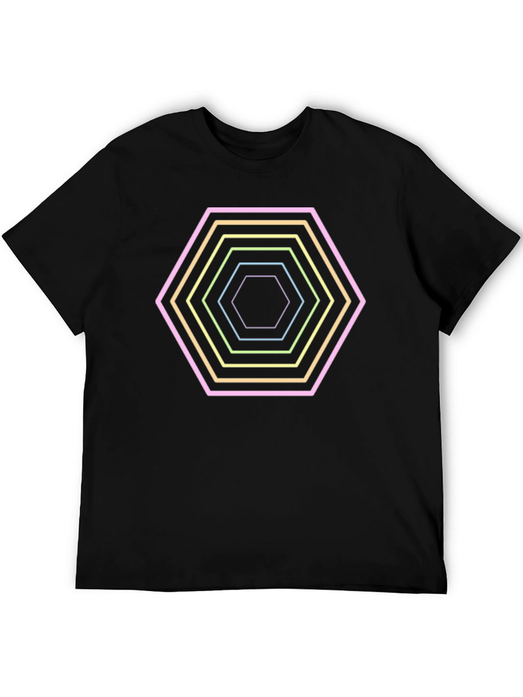 Hexagon Neon Graphic Print Black T-Shirt