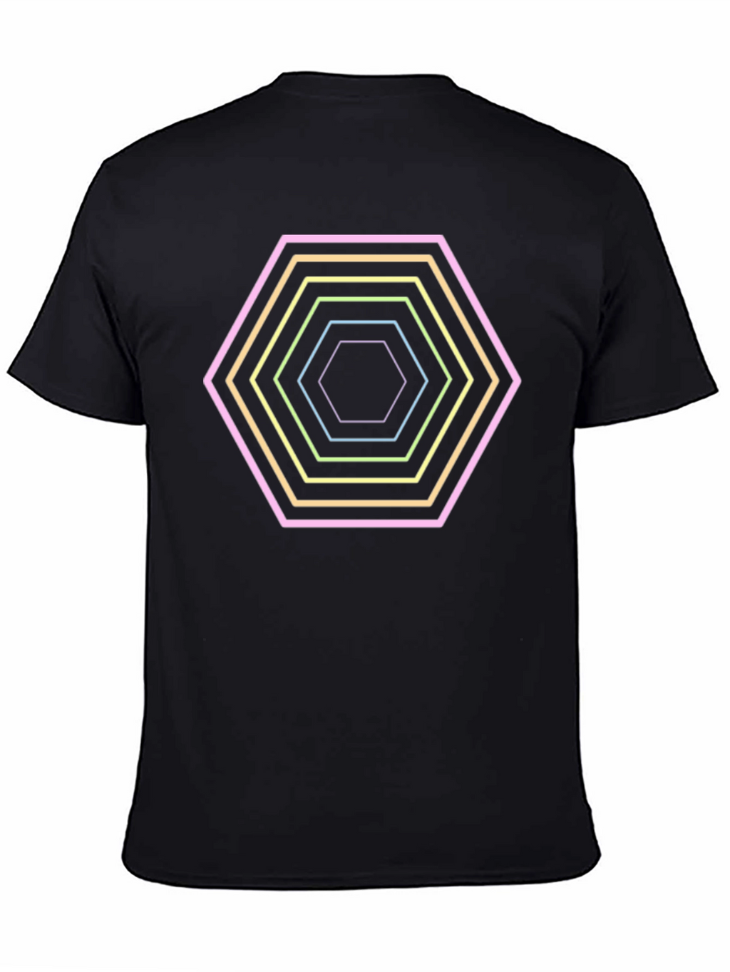 Hexagon Neon Graphic Print Black T-Shirt