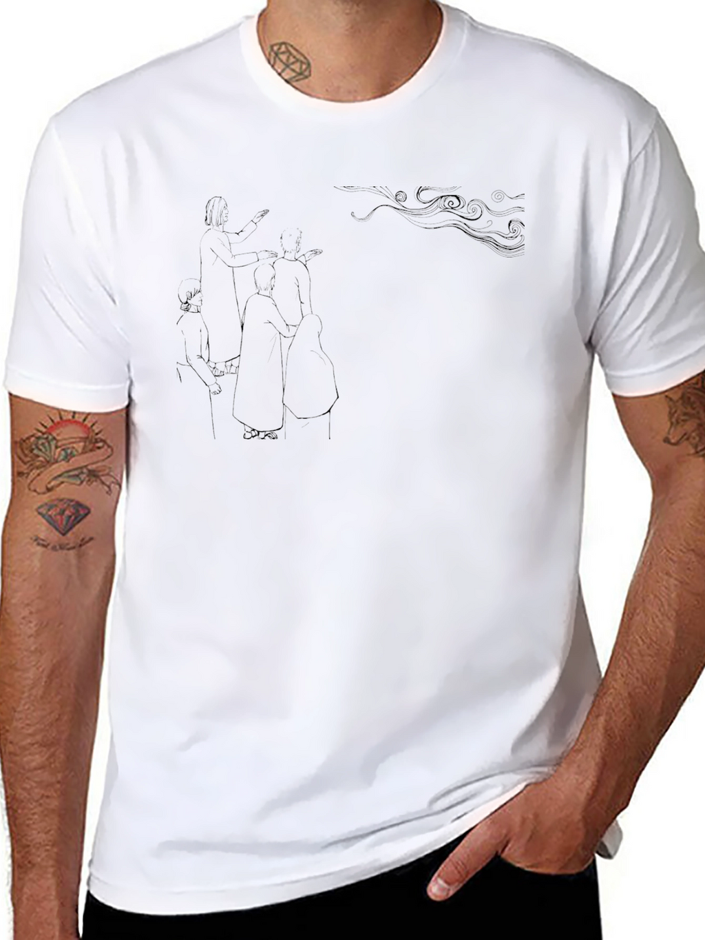 Abstract Sketch Print Black T-Shirt