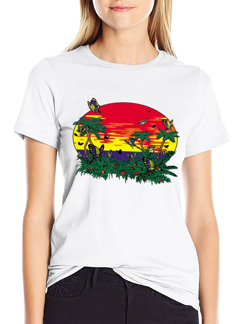 Tropical Butterfly Sunset Graphic Tee