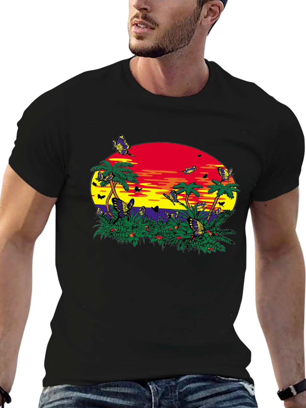 Tropical Butterfly Sunset Graphic Tee