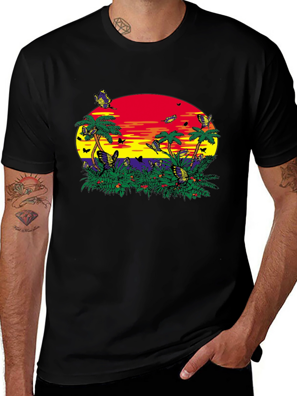 Tropical Butterfly Sunset Graphic Tee