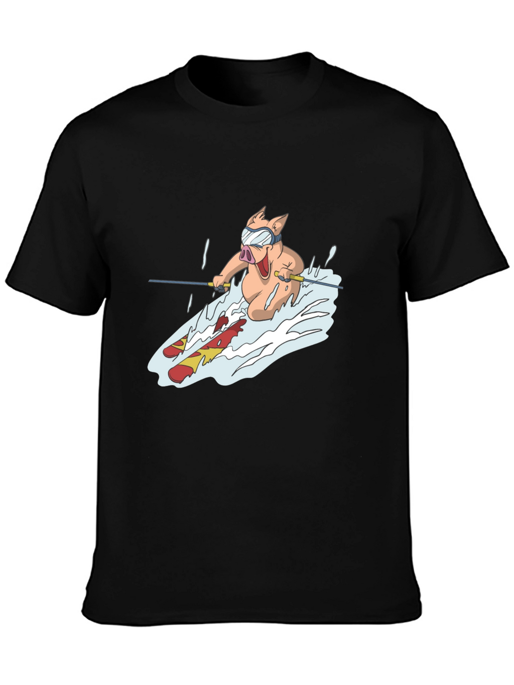 Pig Skiing T-Shirt - Black Cotton Tee