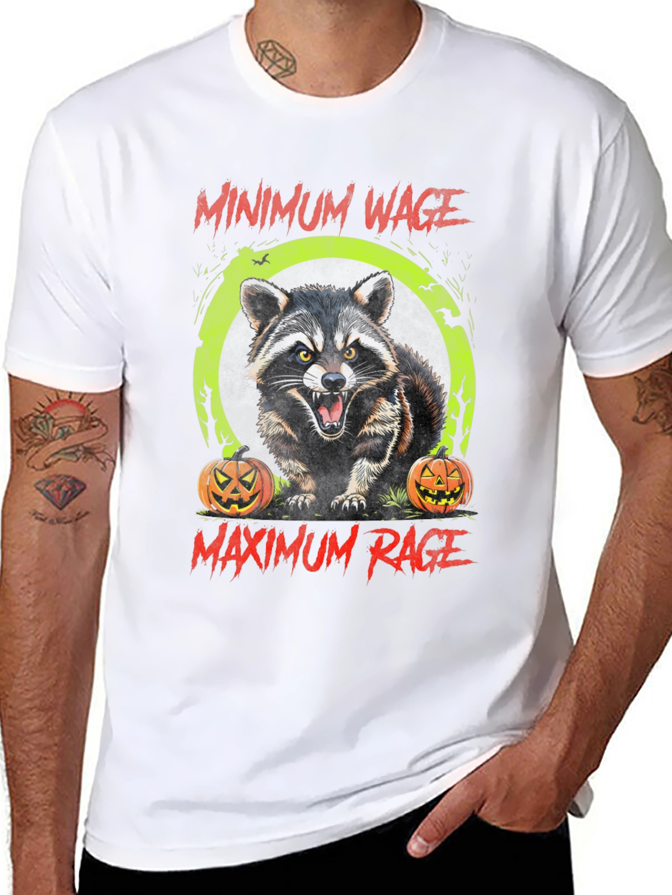 Minimum Wage Maximum Rage Raccoon Graphic Tee