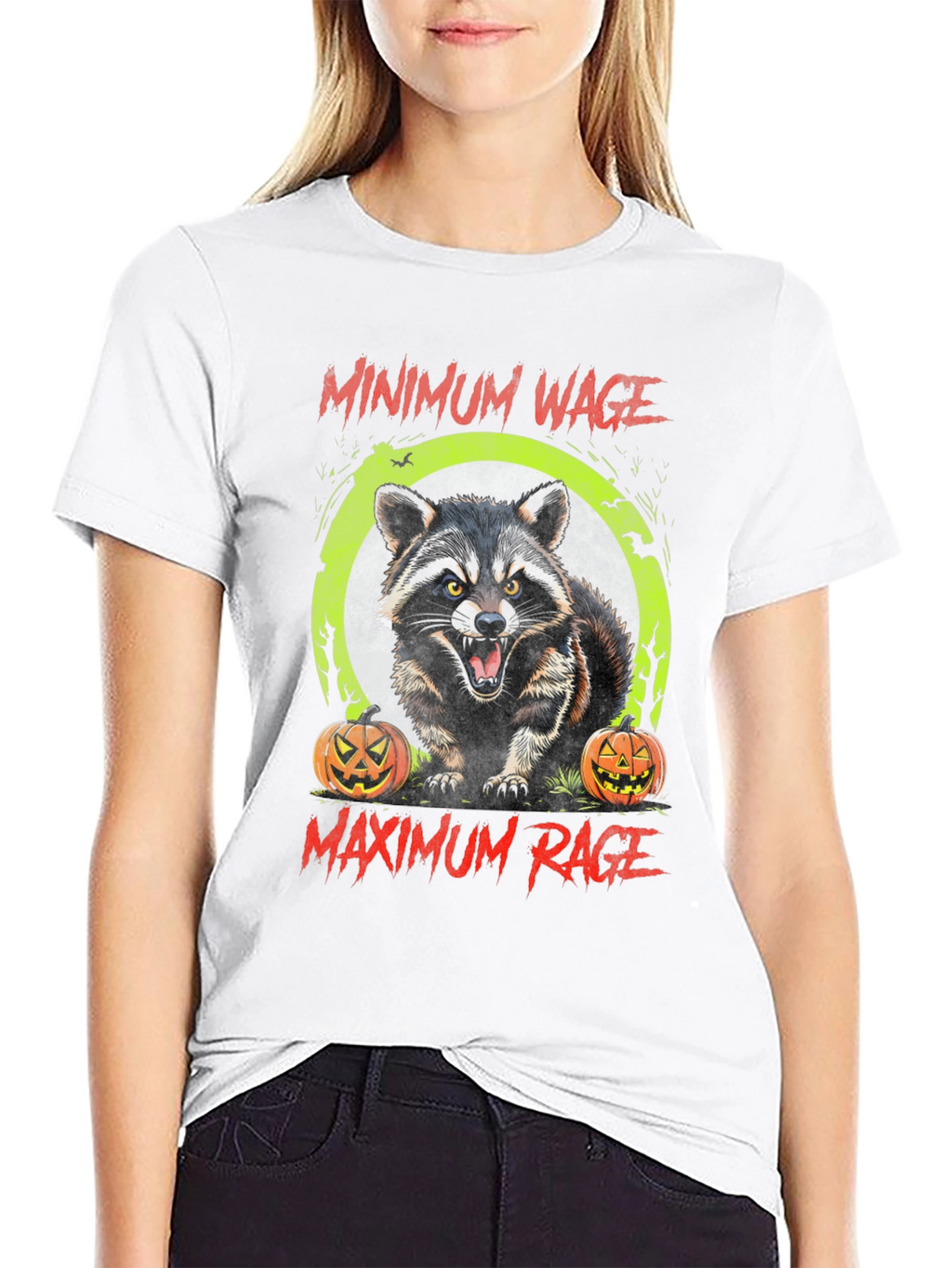 Minimum Wage Maximum Rage Raccoon Graphic Tee