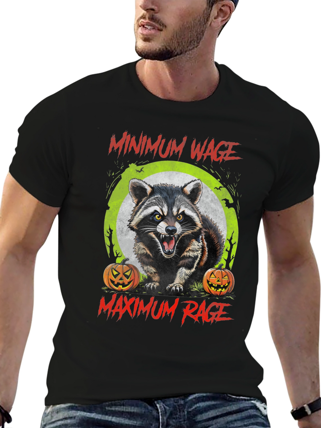 Minimum Wage Maximum Rage Raccoon Graphic Tee