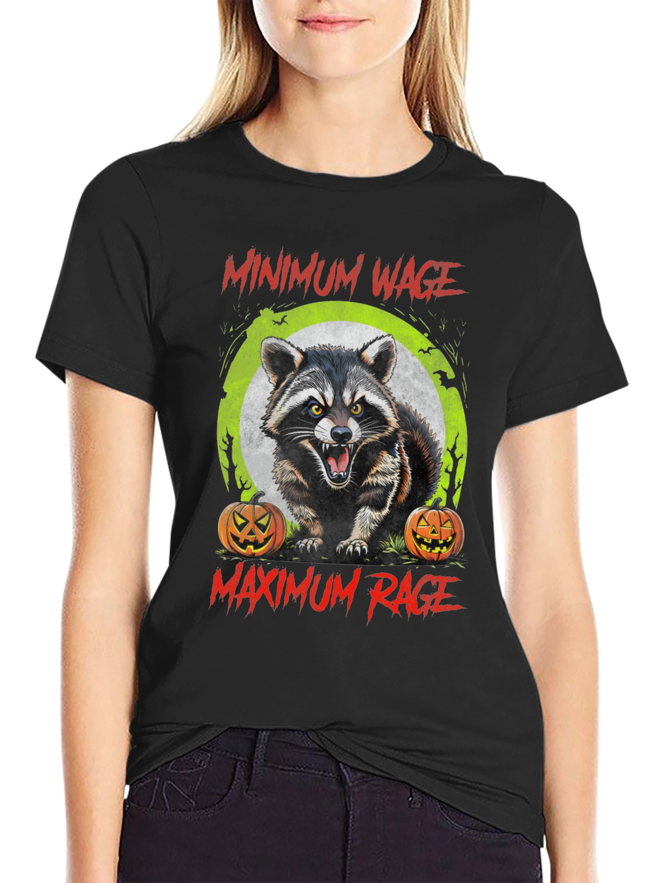 Minimum Wage Maximum Rage Raccoon Graphic Tee