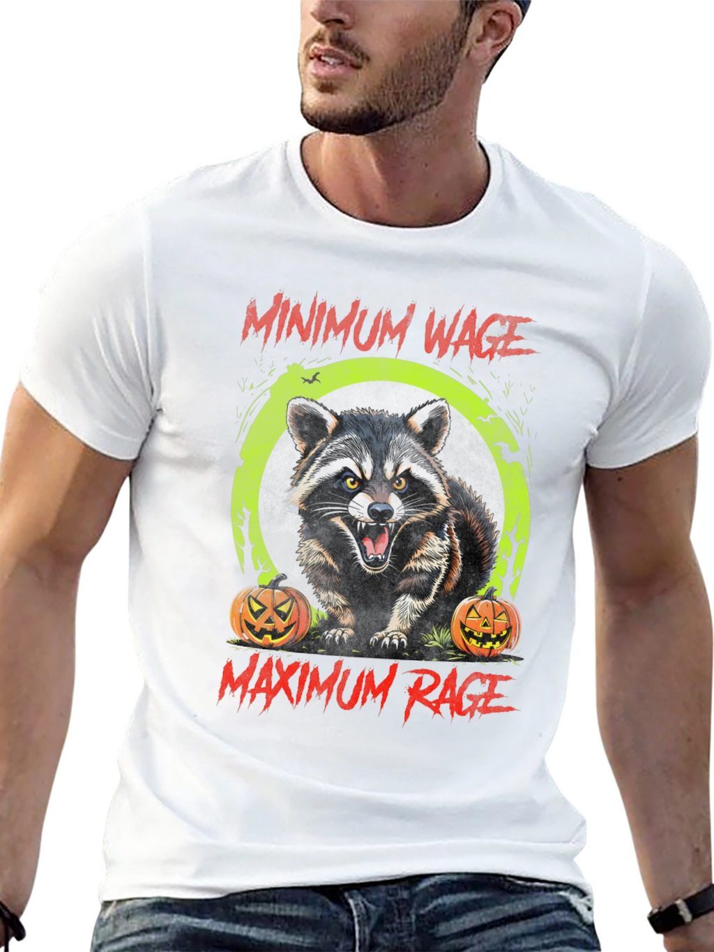 Minimum Wage Maximum Rage Raccoon Graphic Tee