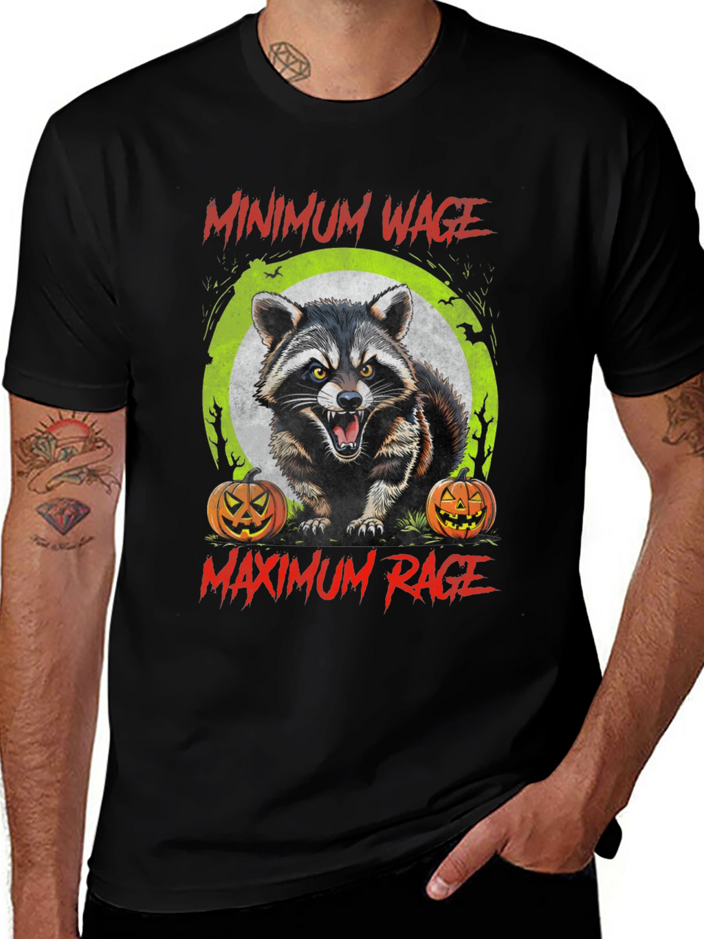 Minimum Wage Maximum Rage Raccoon Graphic Tee