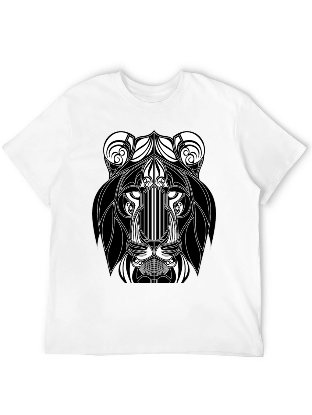 Abstract Lion Head Black Graphic T-Shirt