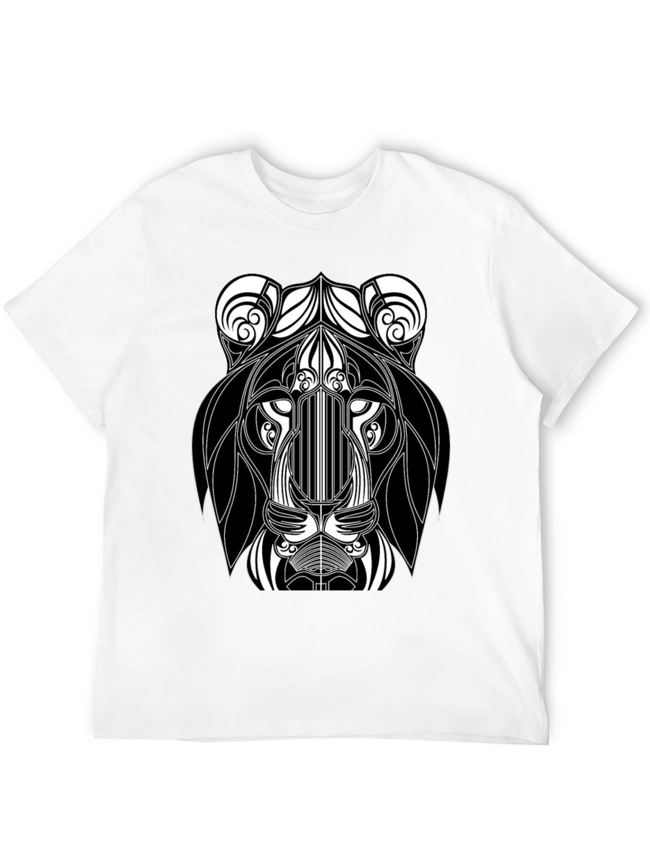 Abstract Lion Head Black Graphic T-Shirt