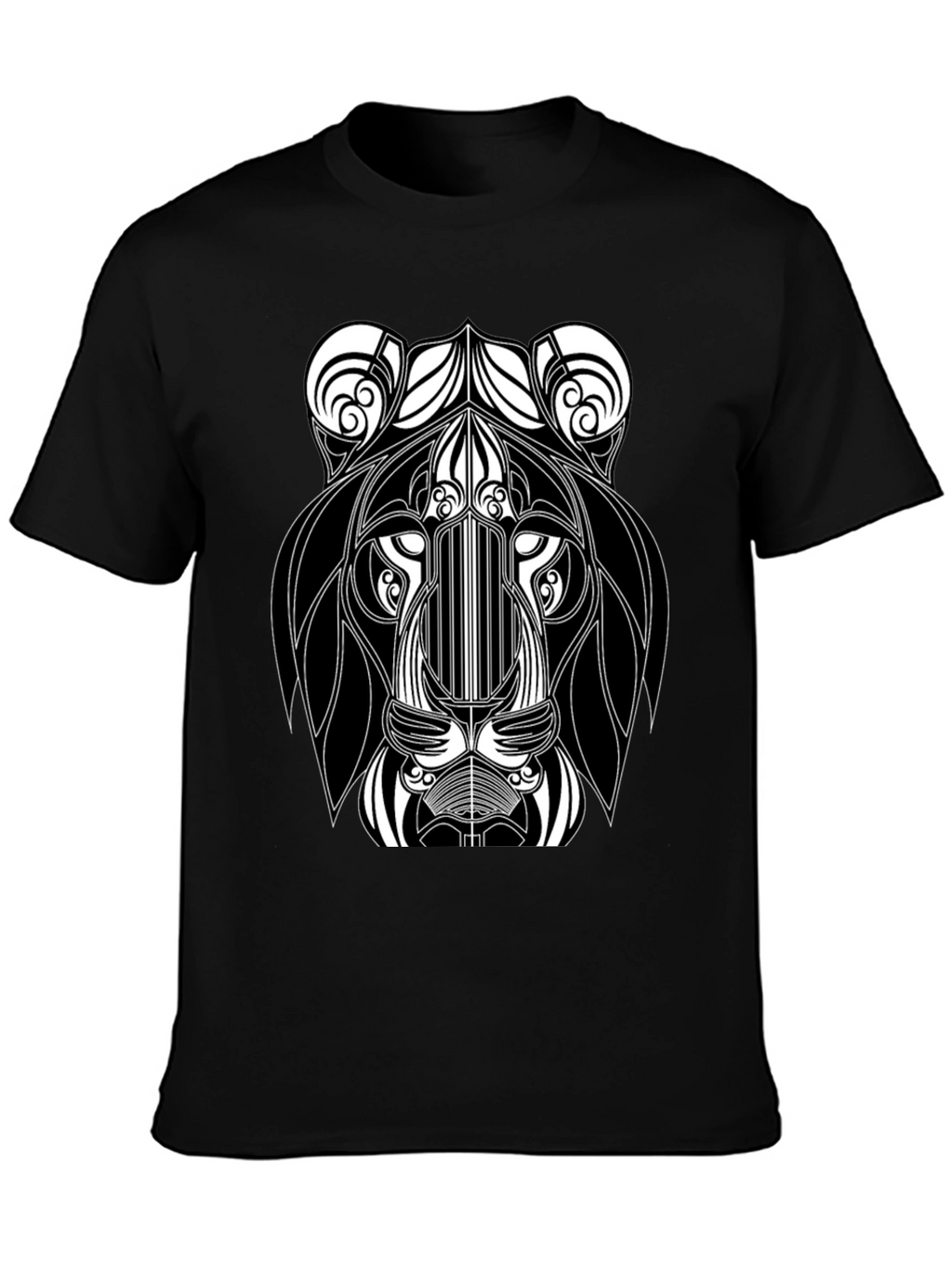 Abstract Lion Head Black Graphic T-Shirt