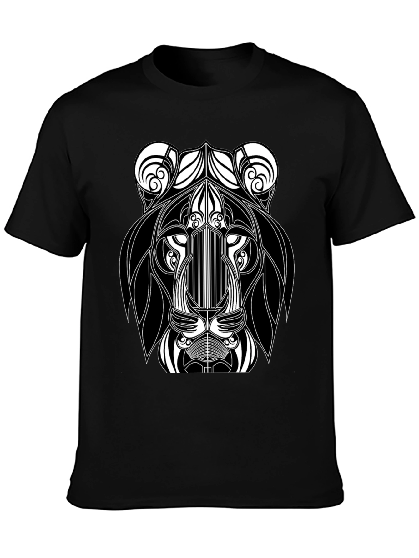 Abstract Lion Head Black Graphic T-Shirt