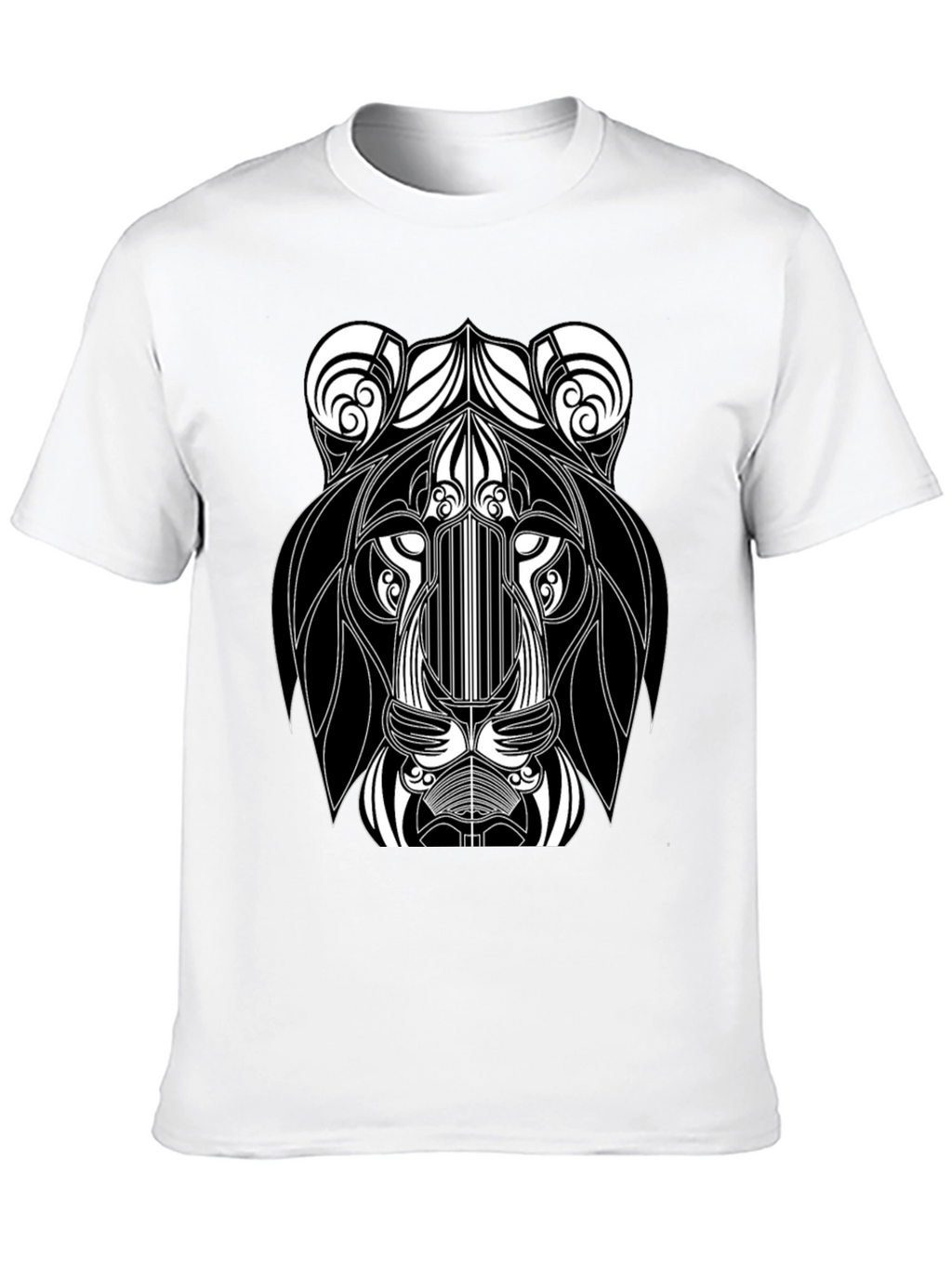 Abstract Lion Head Black Graphic T-Shirt