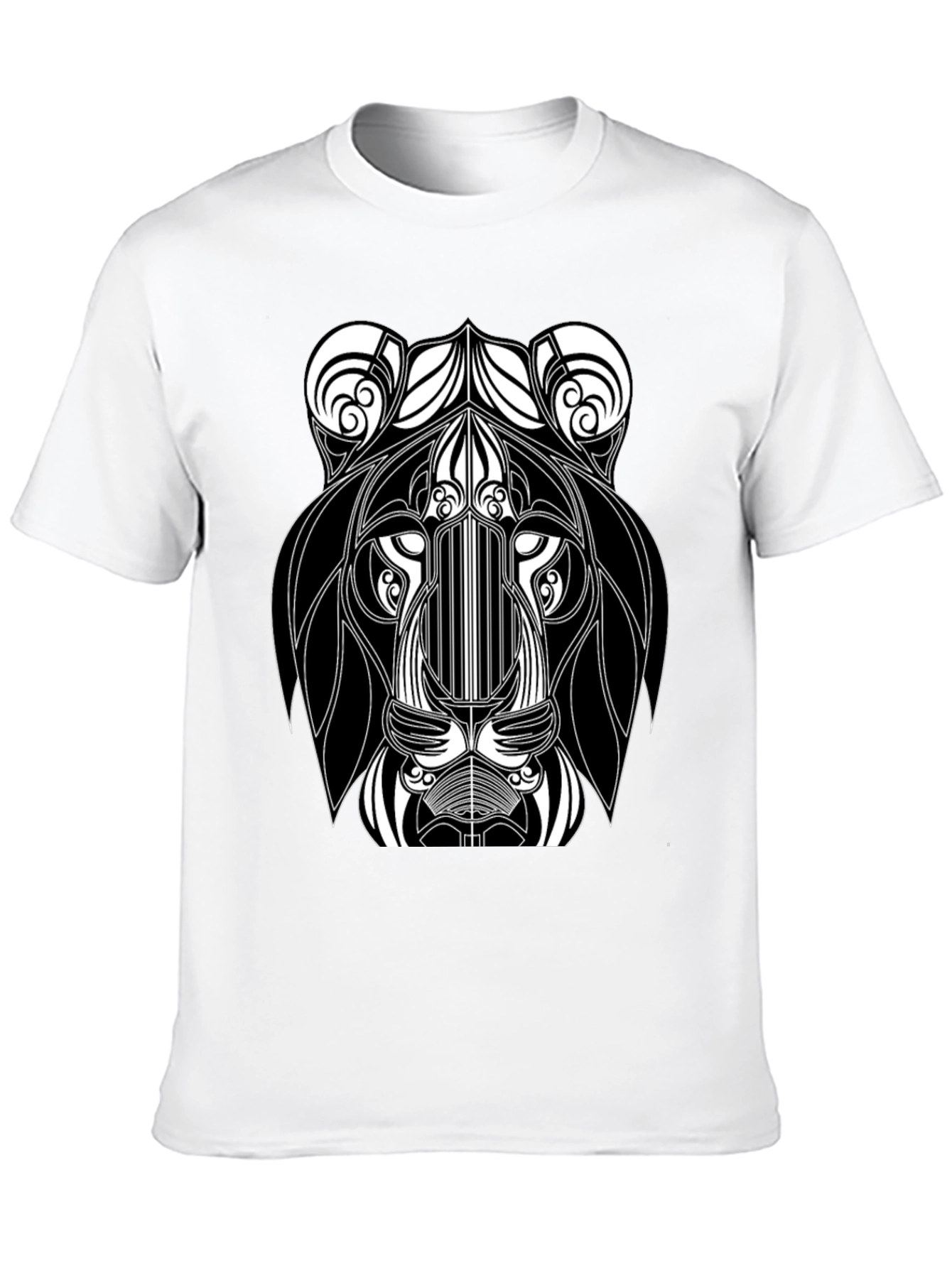 Abstract Lion Head Black Graphic T-Shirt