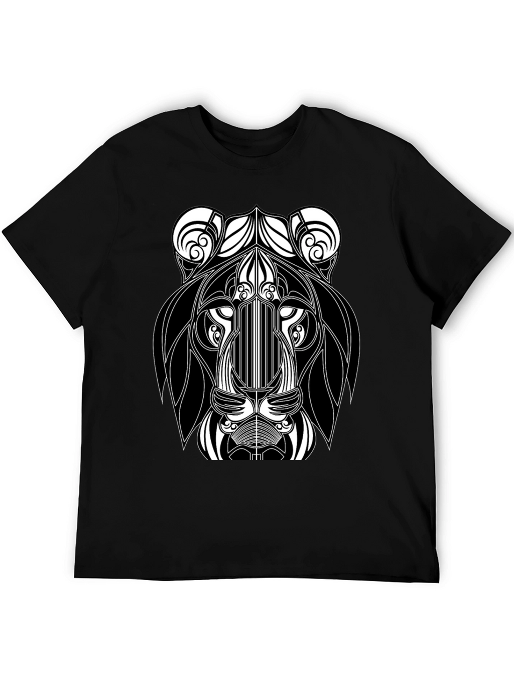Abstract Lion Head Black Graphic T-Shirt