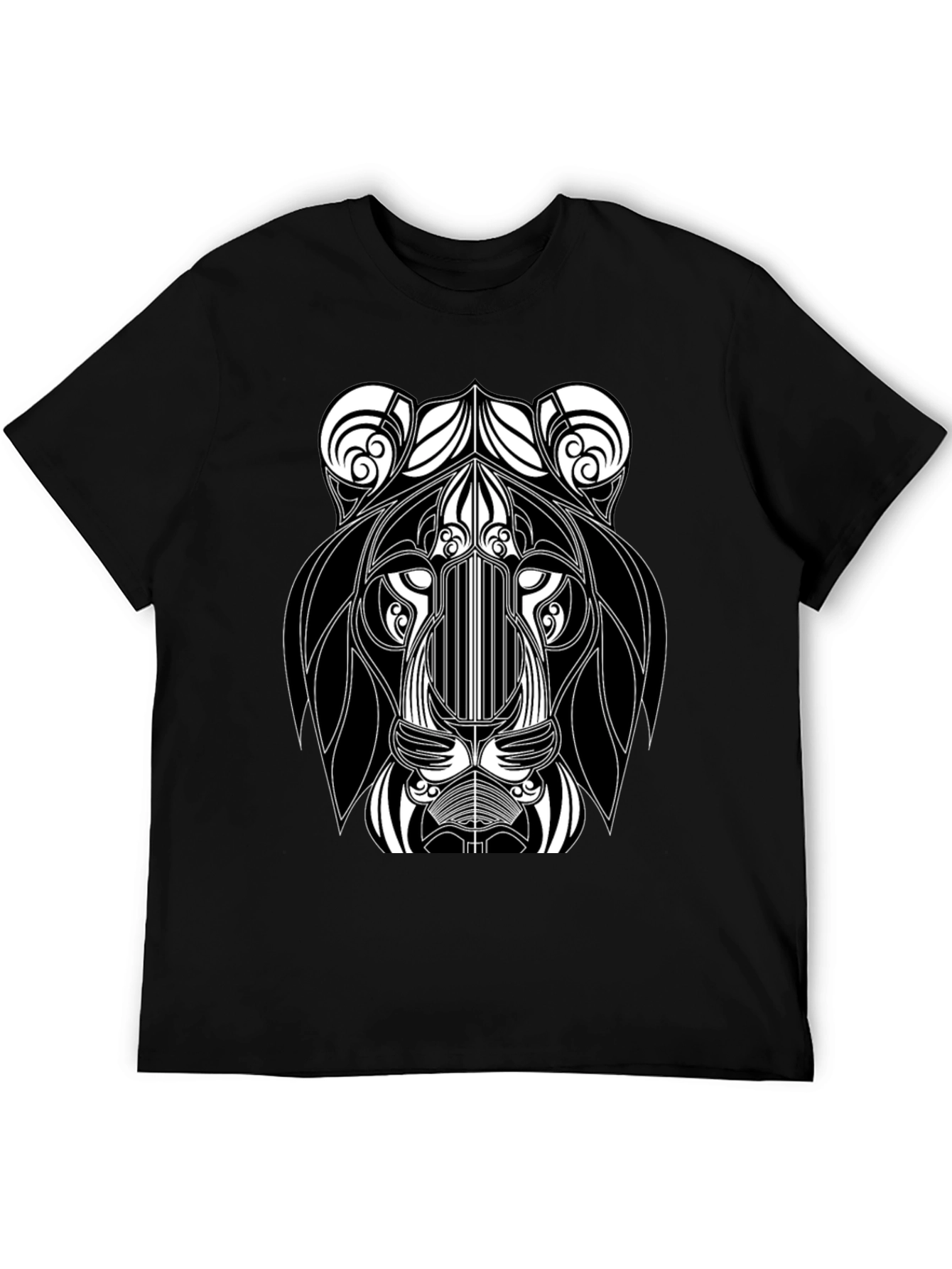 Abstract Lion Head Black Graphic T-Shirt