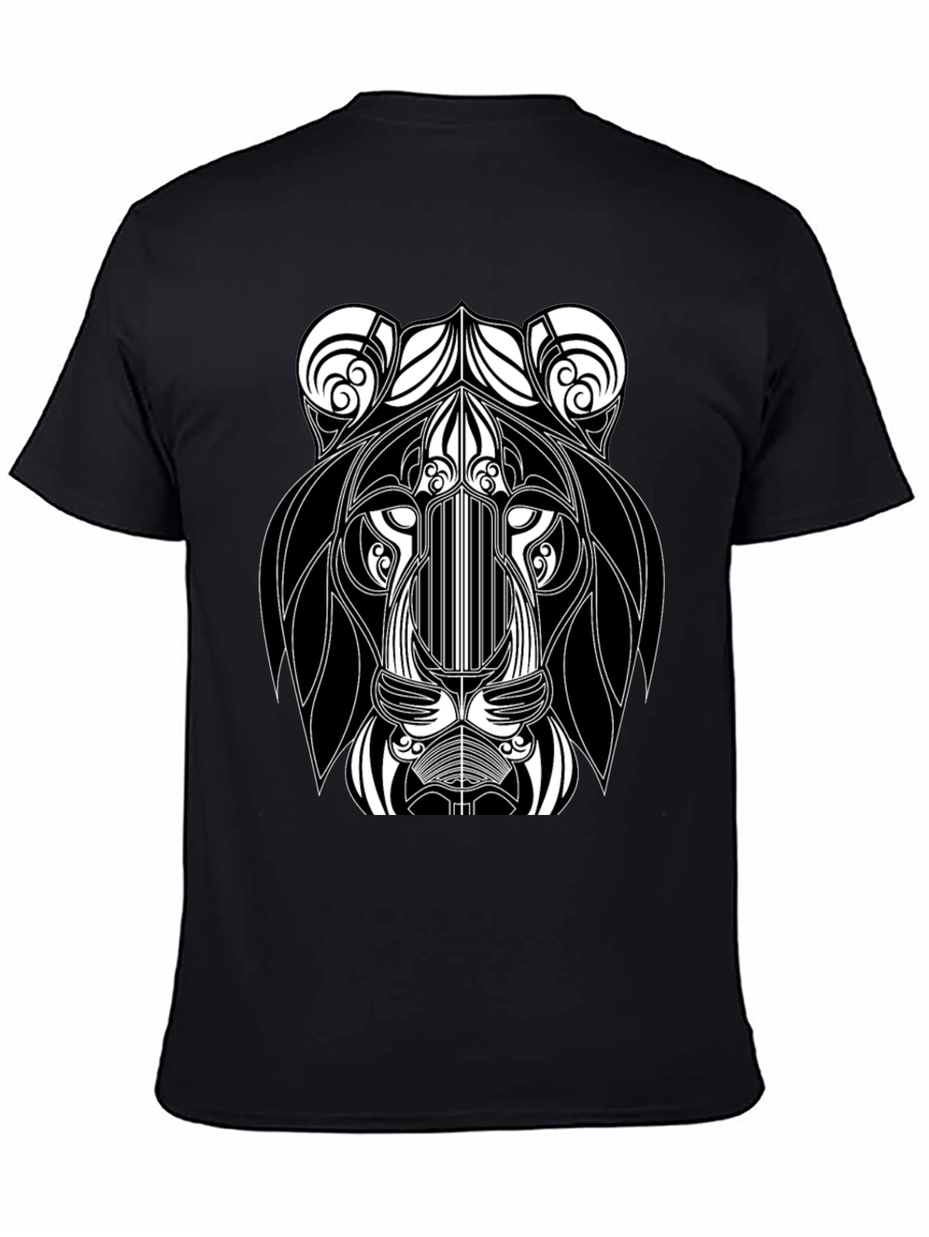 Abstract Lion Head Black Graphic T-Shirt