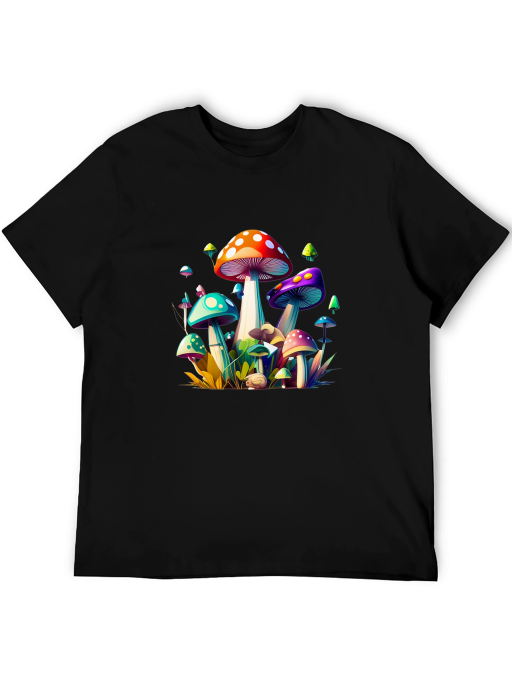 Vibrant Mushroom Graphic Tee - Unisex Black T-Shirt