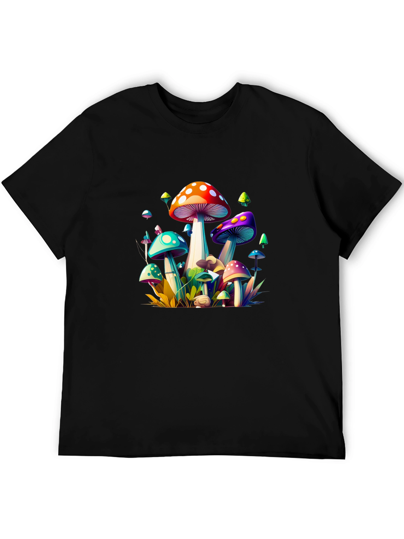 Vibrant Mushroom Graphic Tee - Unisex Black T-Shirt