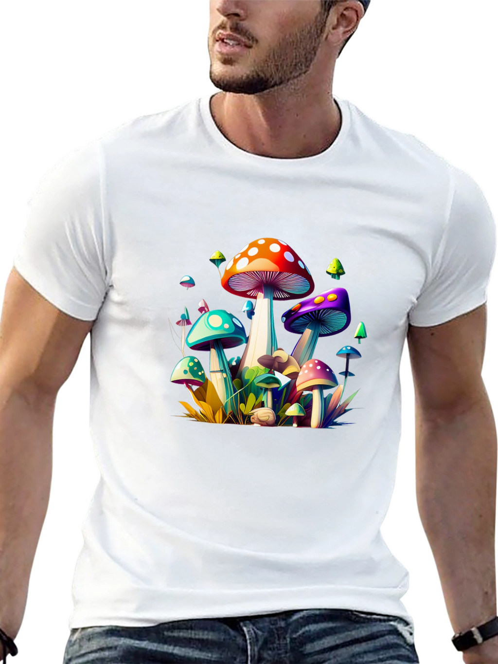 Vibrant Mushroom Graphic Tee - Unisex Black T-Shirt