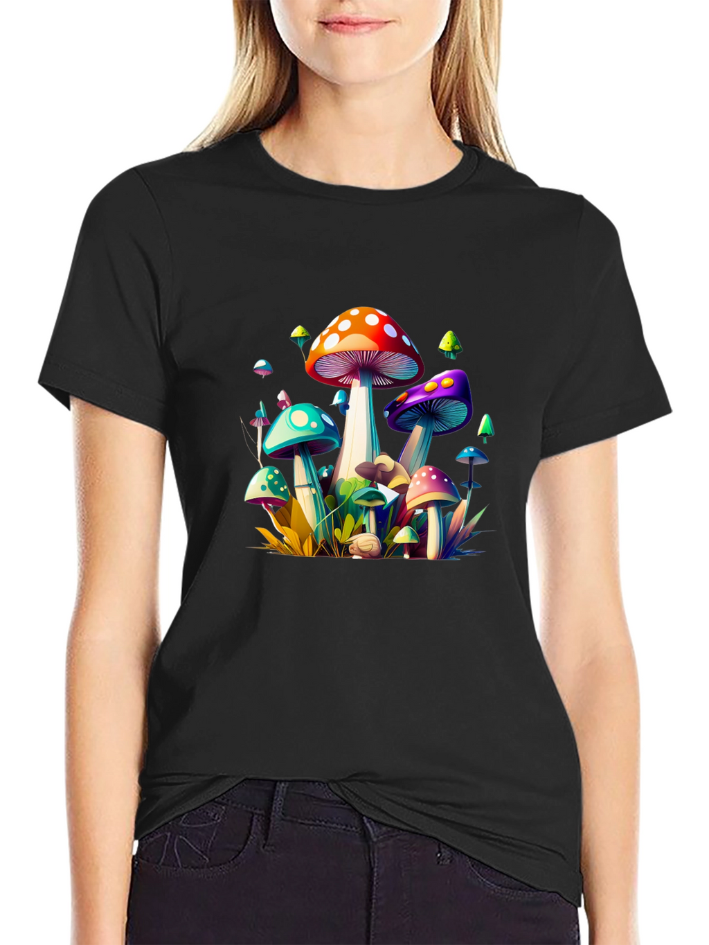 Vibrant Mushroom Graphic Tee - Unisex Black T-Shirt