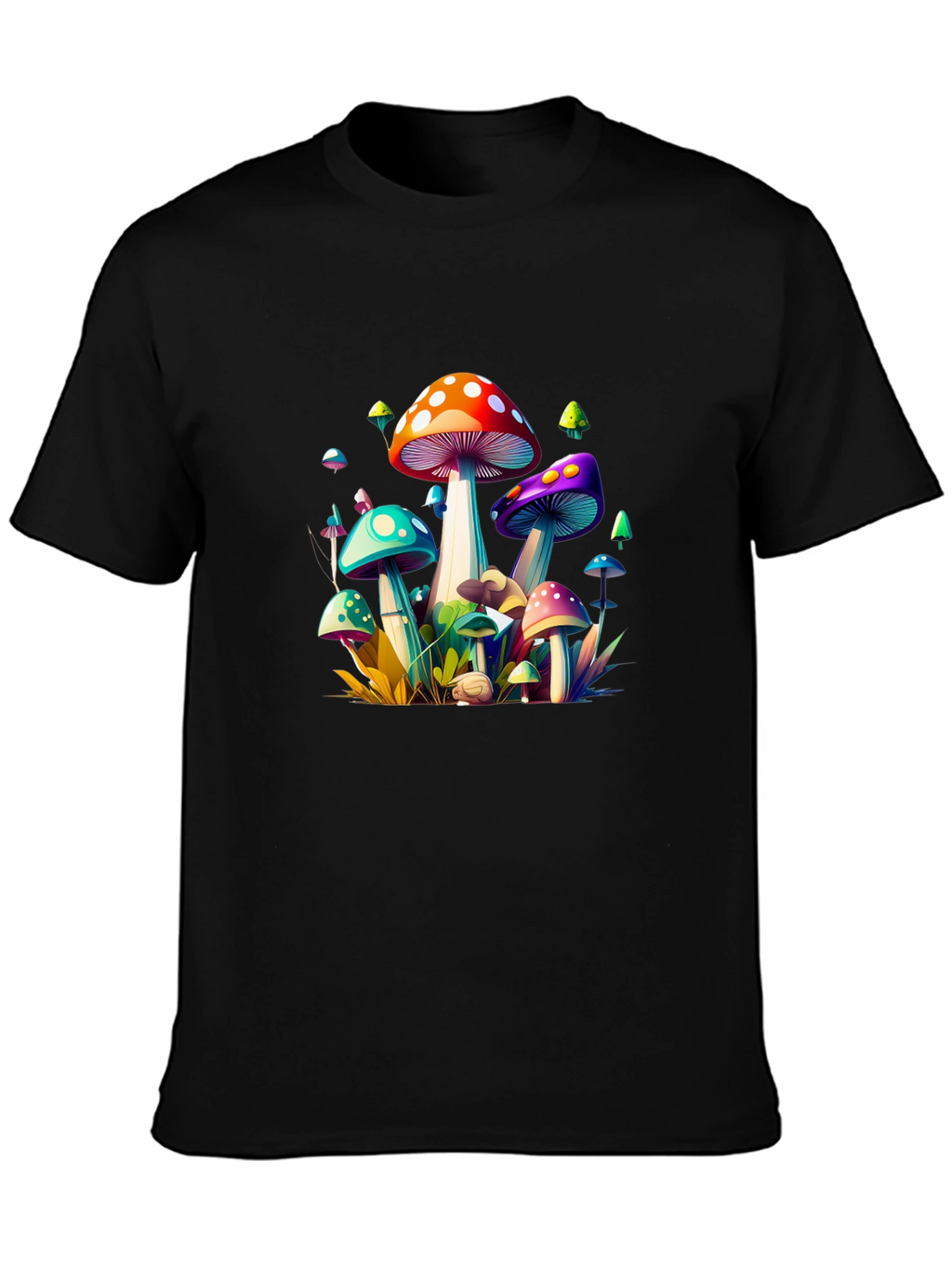 Vibrant Mushroom Graphic Tee - Unisex Black T-Shirt