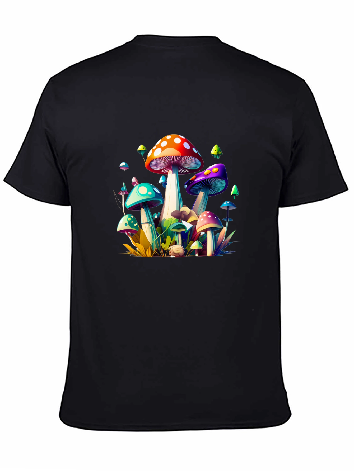 Vibrant Mushroom Graphic Tee - Unisex Black T-Shirt