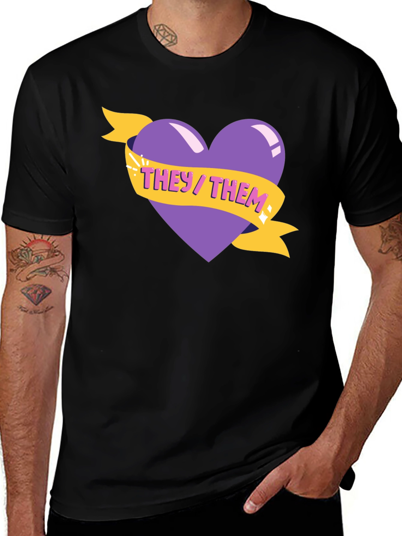 They/Them Pronoun Heart Graphic Tee - Black