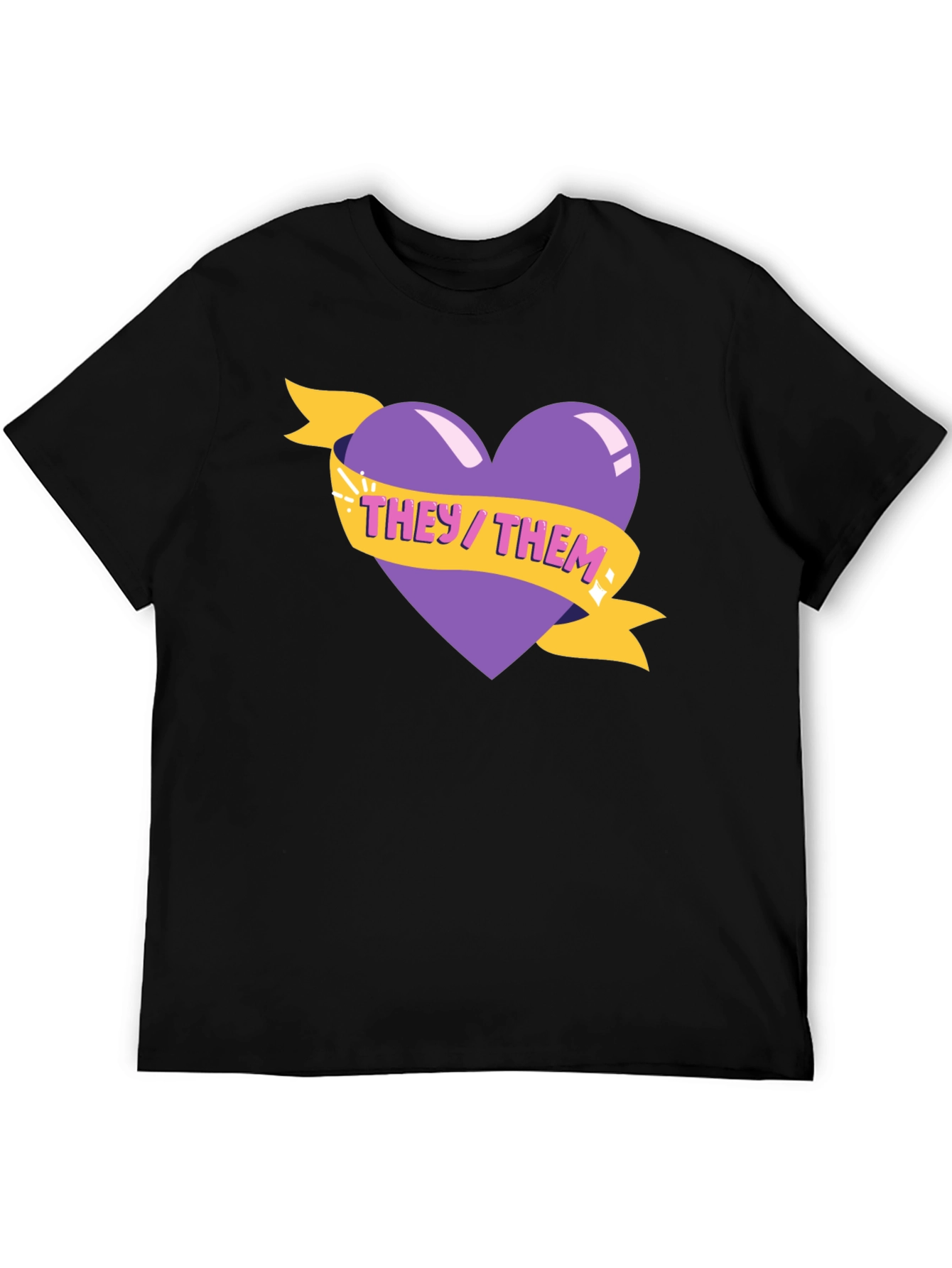 They/Them Pronoun Heart Graphic Tee - Black