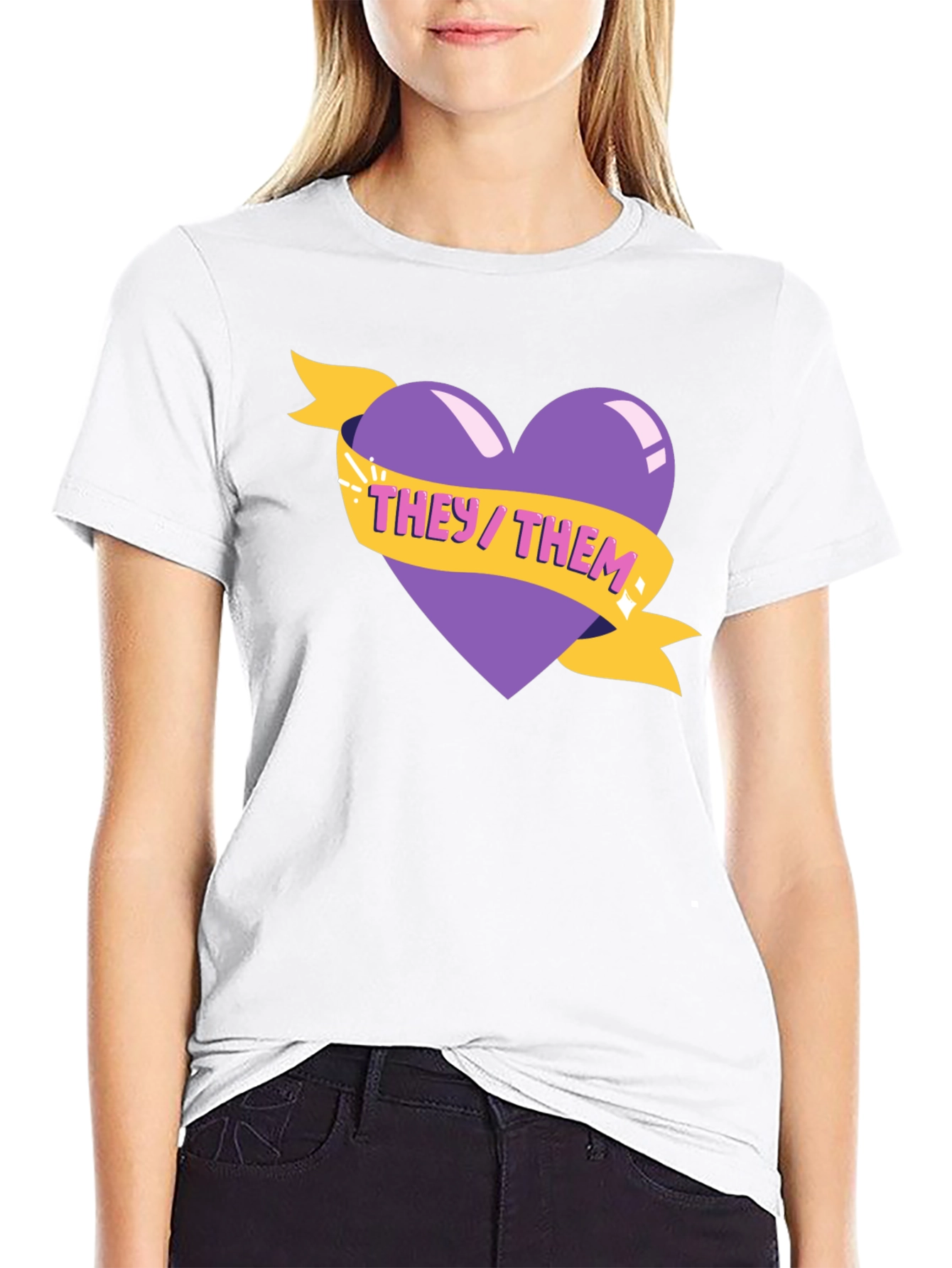 They/Them Pronoun Heart Graphic Tee - Black