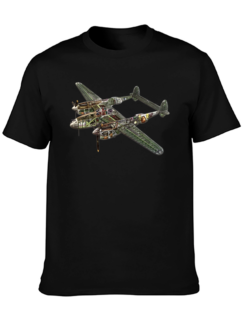 Unique P-38 Lightning Cutaway Graphic Tee