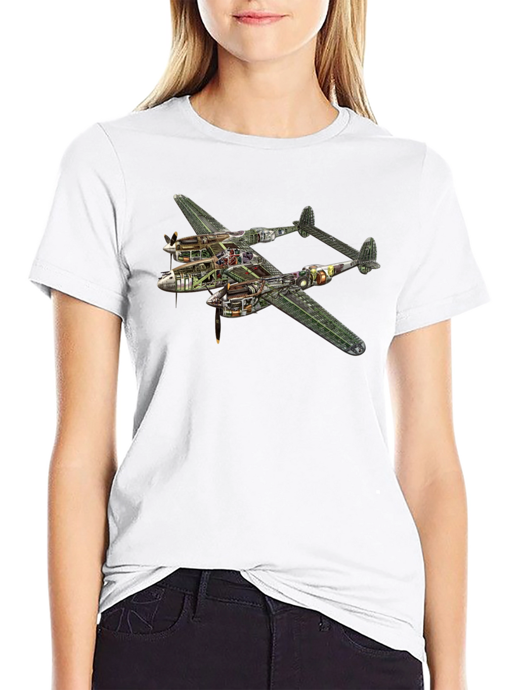 Unique P-38 Lightning Cutaway Graphic Tee