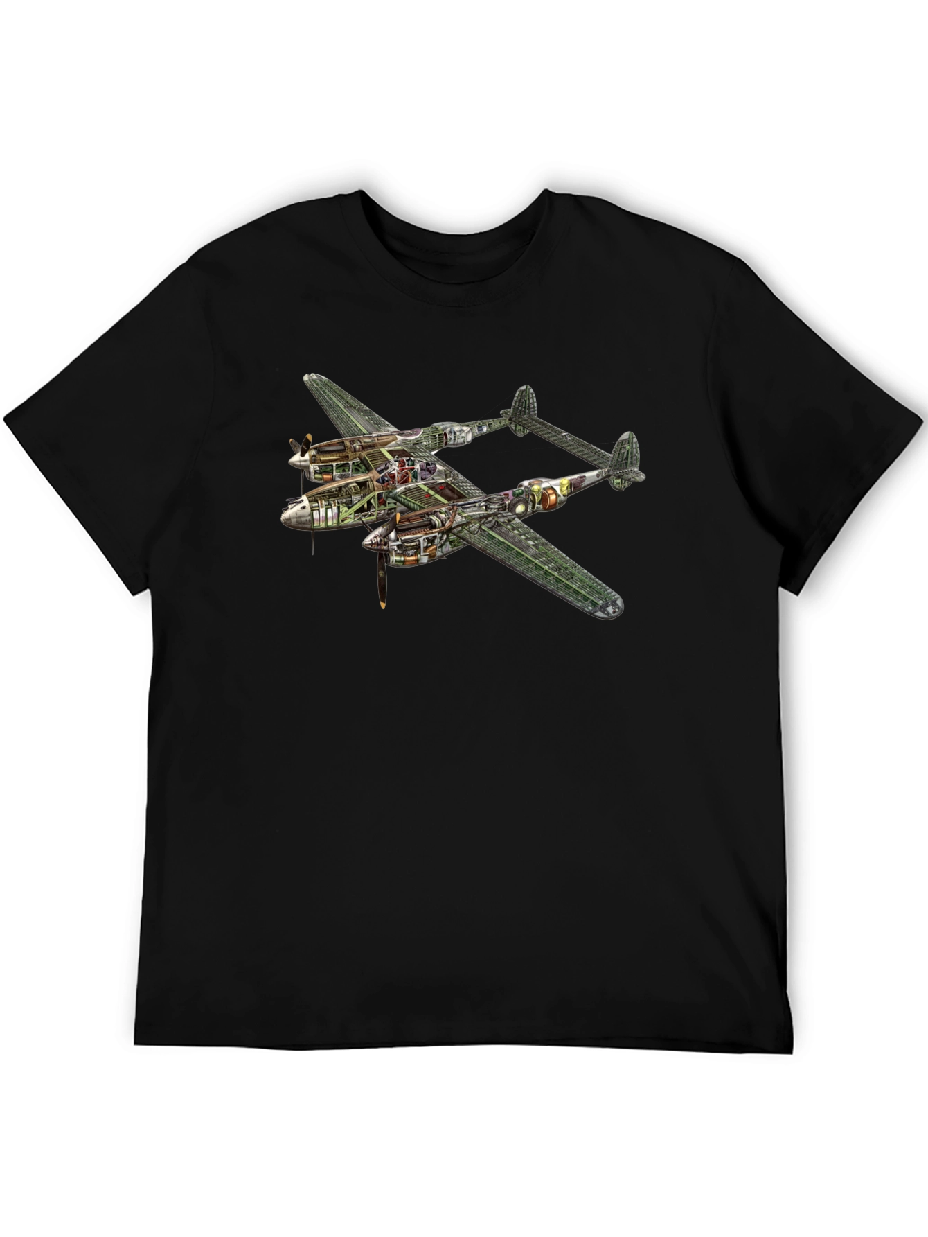 Unique P-38 Lightning Cutaway Graphic Tee