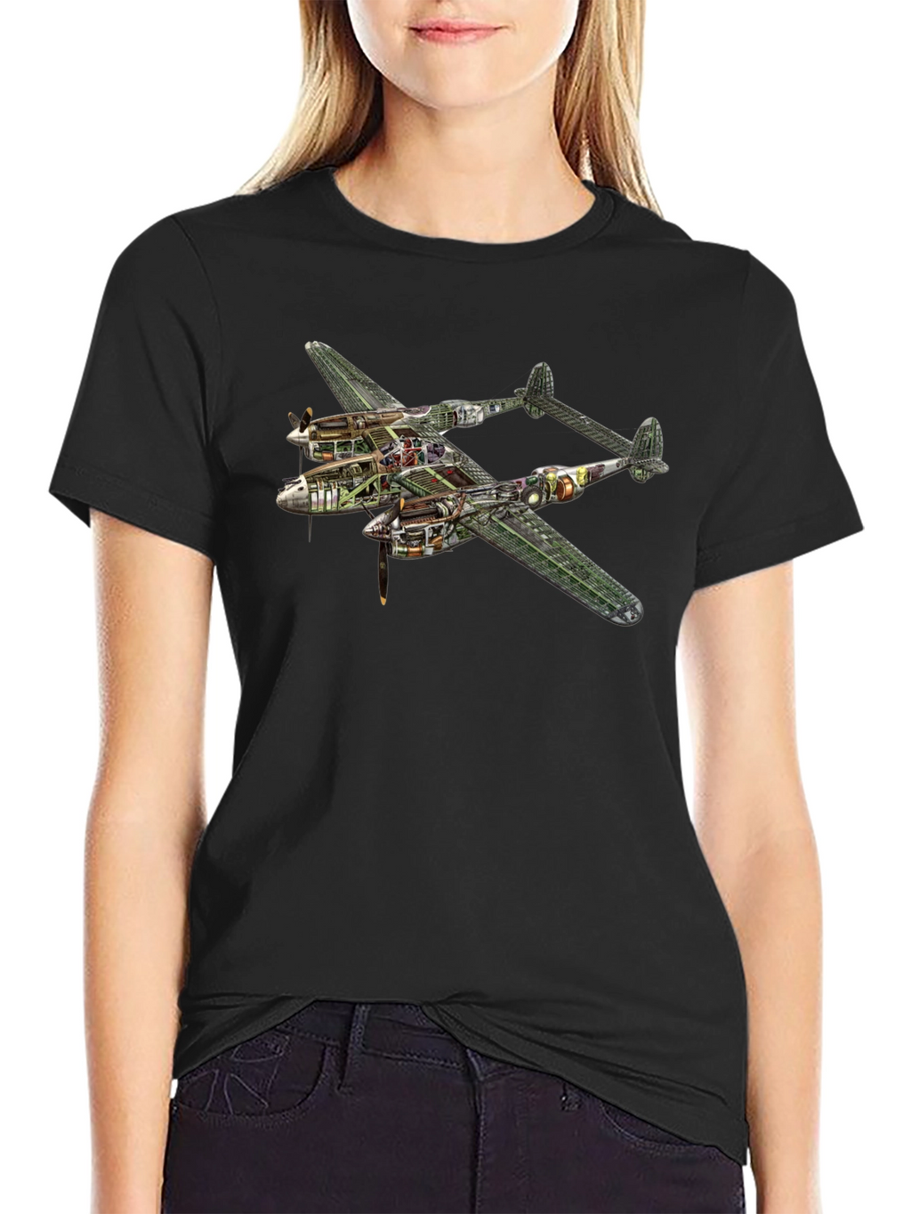 Unique P-38 Lightning Cutaway Graphic Tee