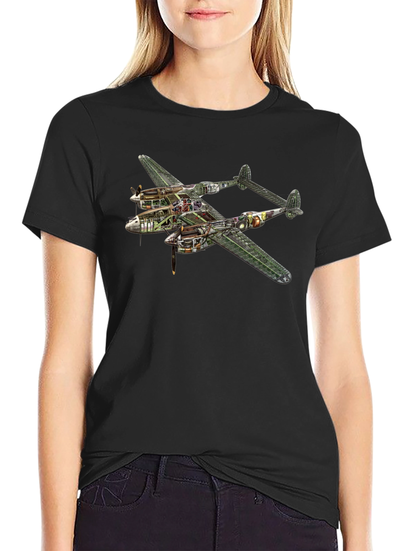 Unique P-38 Lightning Cutaway Graphic Tee