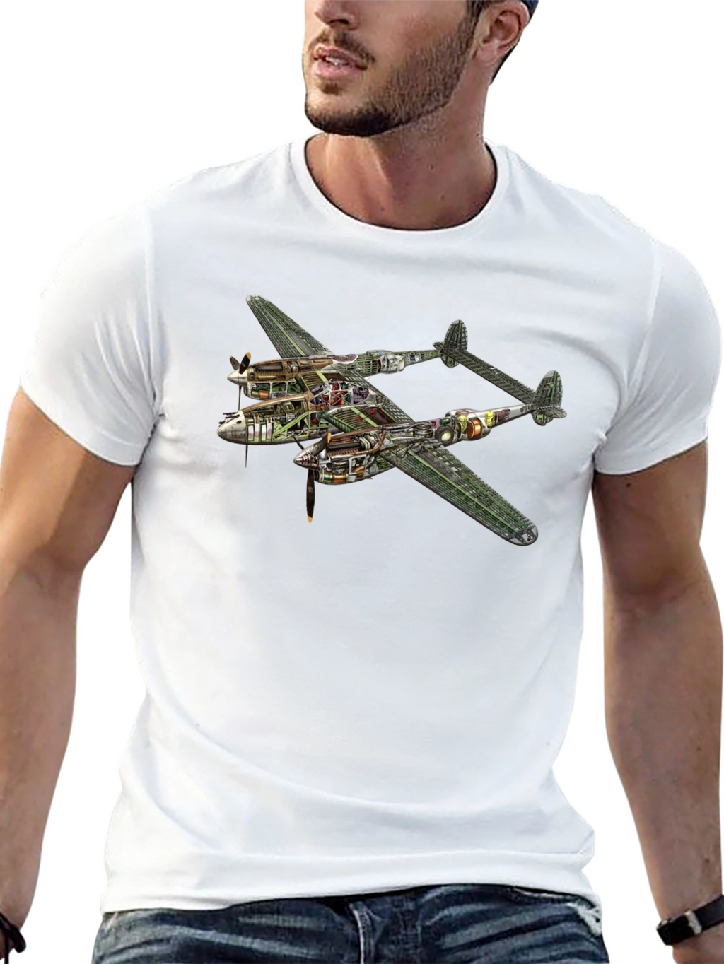Unique P-38 Lightning Cutaway Graphic Tee