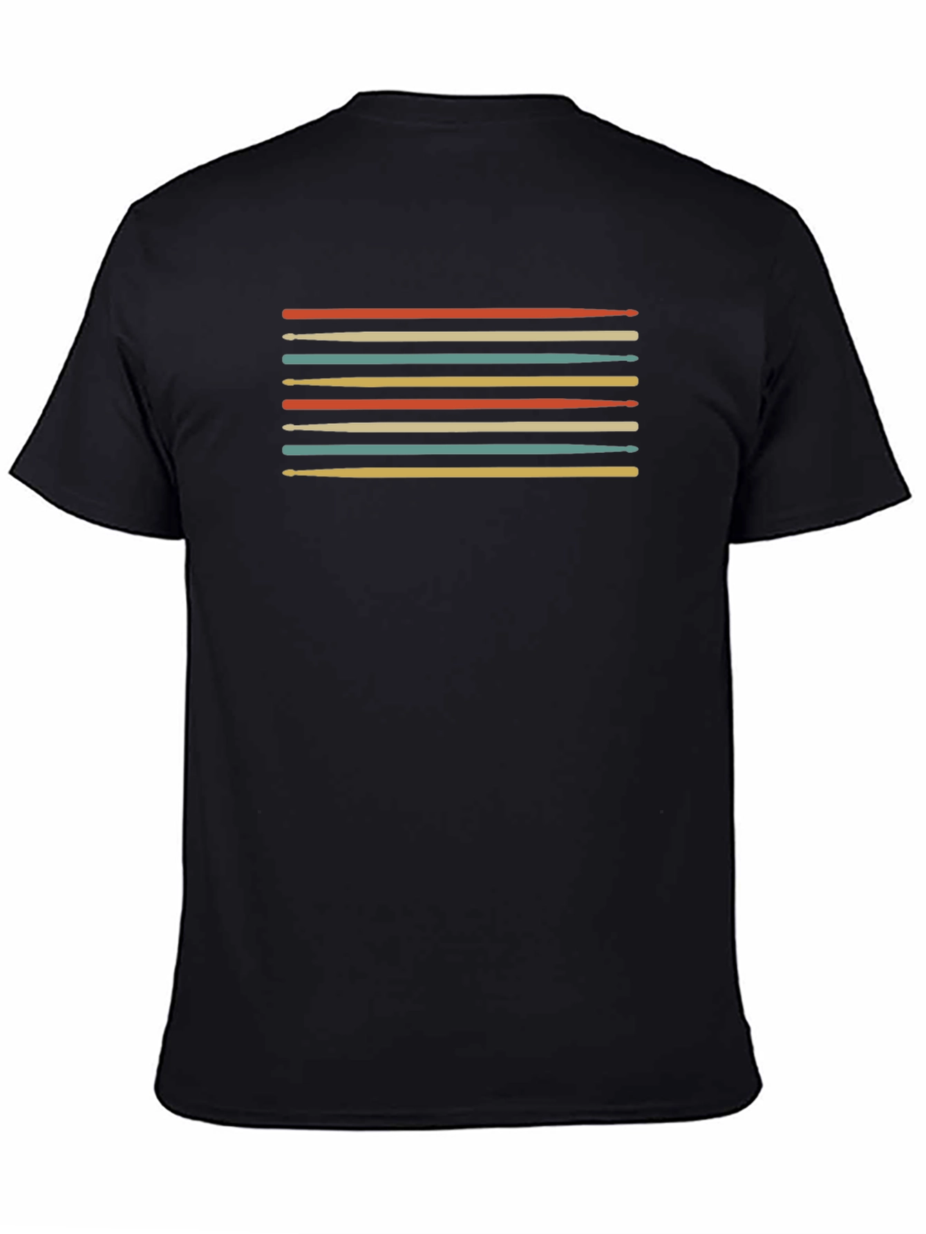 Retro Drumsticks Graphic Tee - Black Cotton T-Shirt