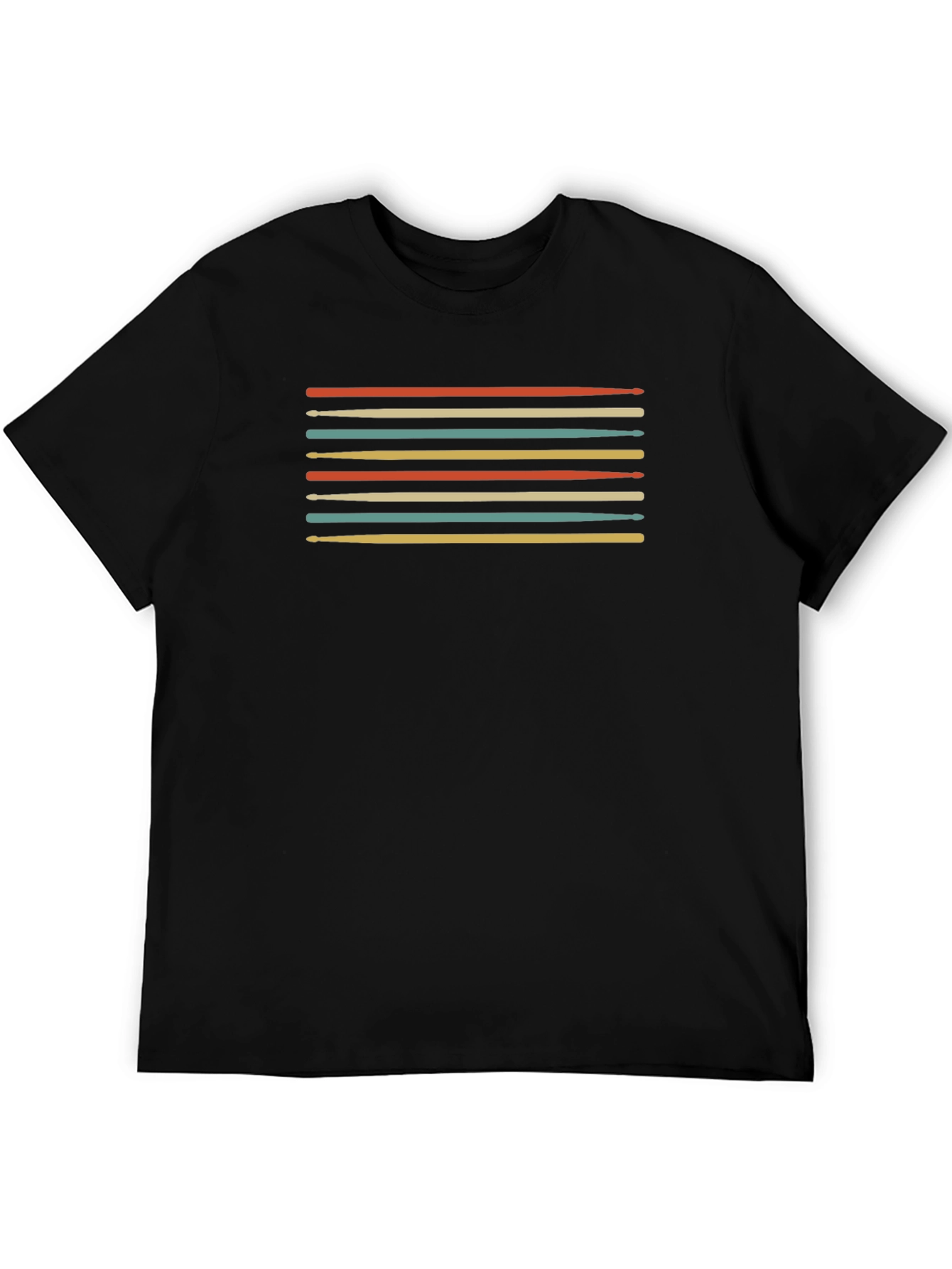 Retro Drumsticks Graphic Tee - Black Cotton T-Shirt