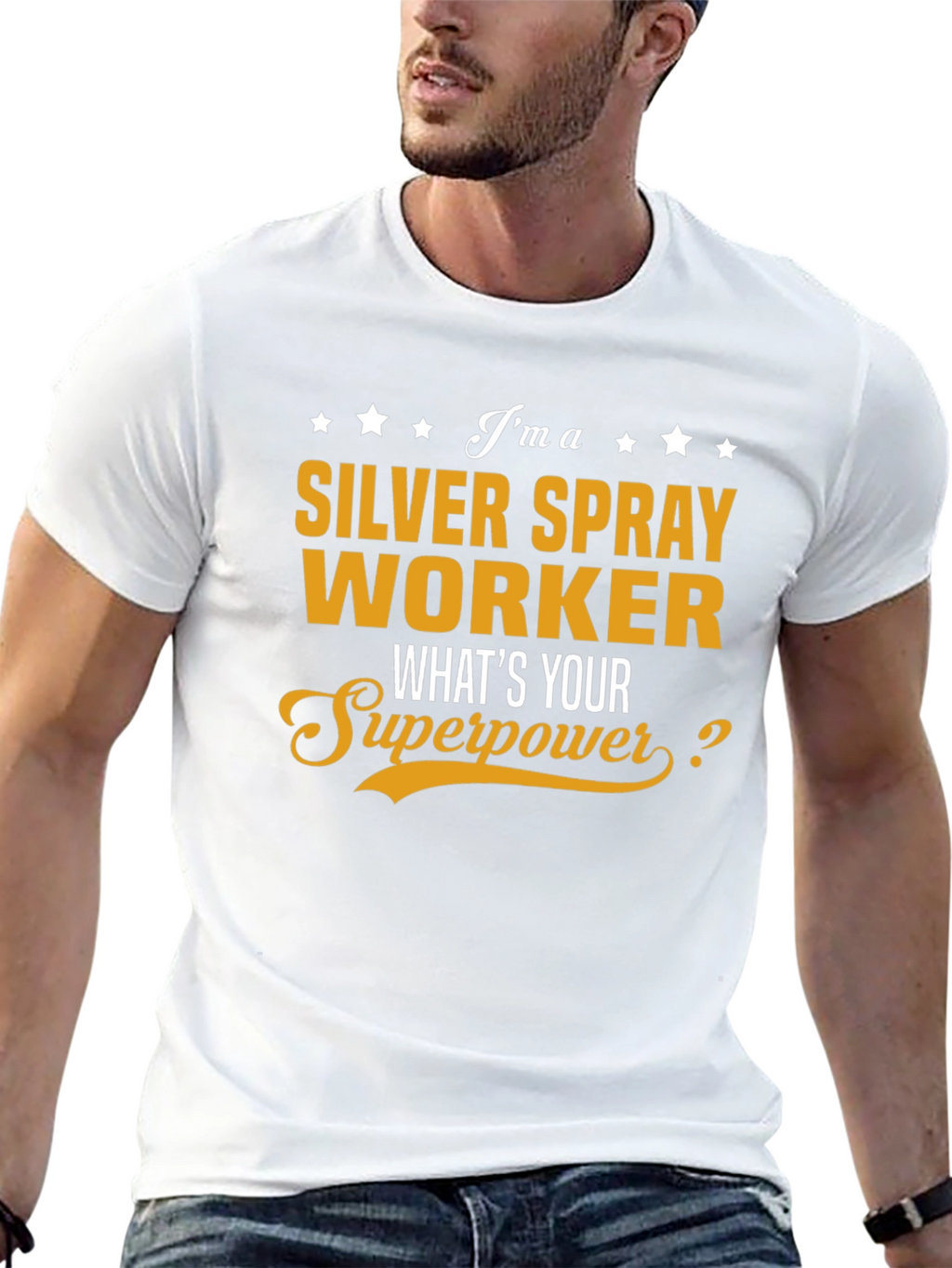 Silver Spray Worker T-Shirt - Whats Your Superpower?