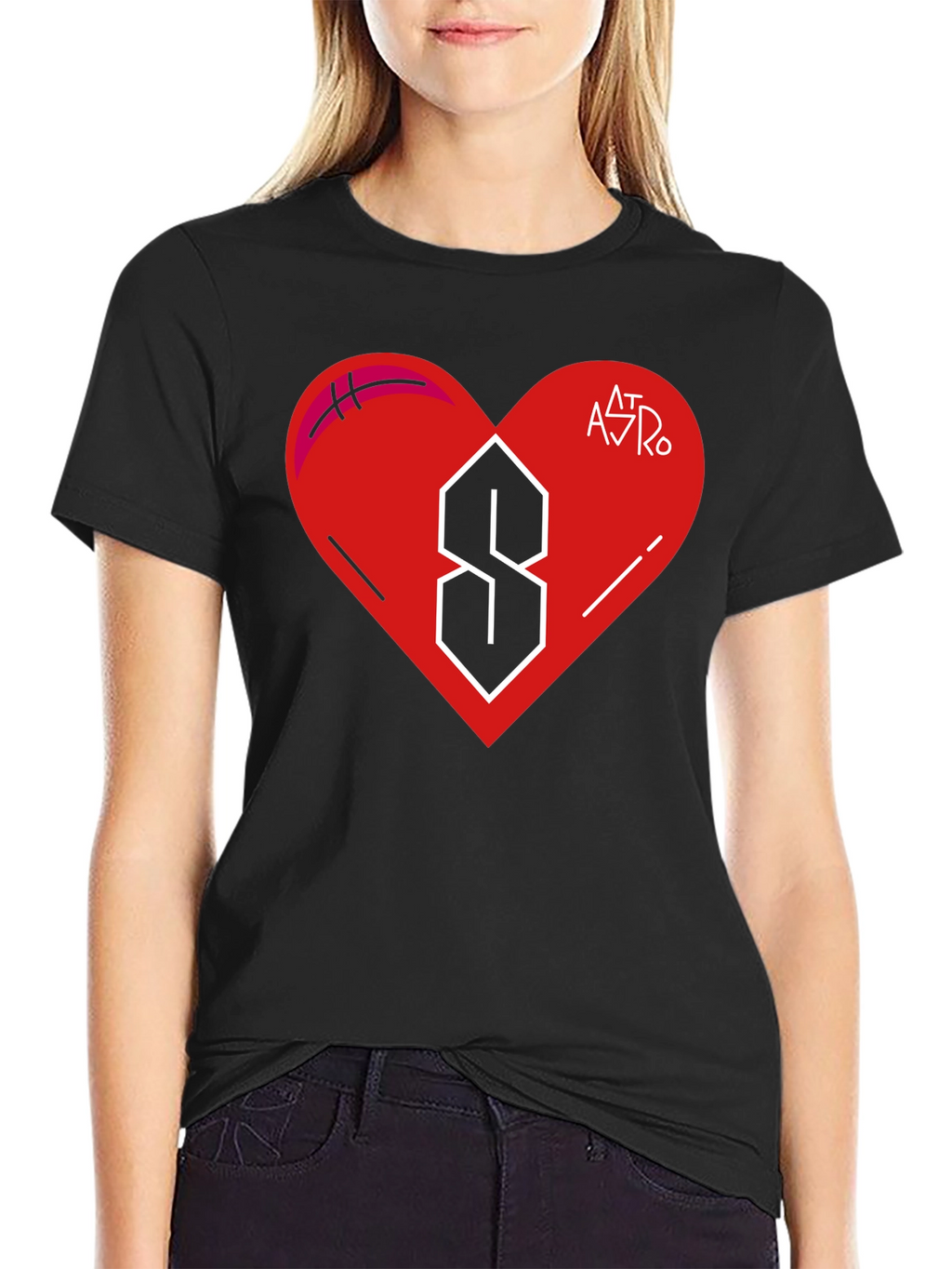 Mens Black T-Shirt with Heart and Letter Graphic