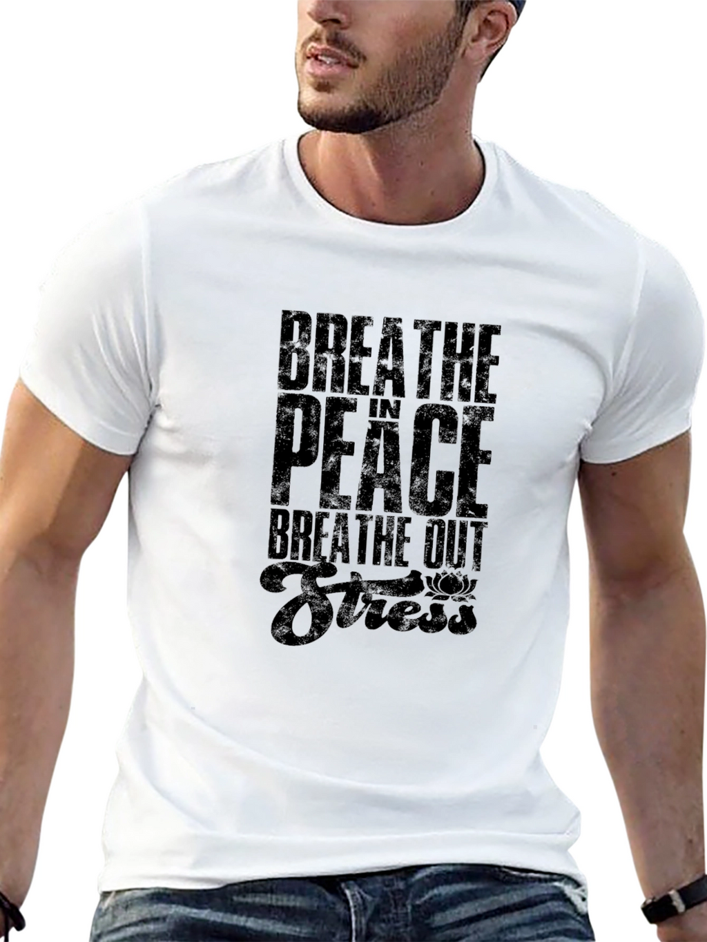 Breathe In Peace Out Stress Black Graphic Tee