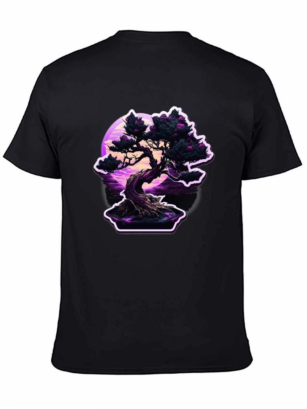 Bonsai Moon Black T-Shirt - Vaporwave Aesthetic