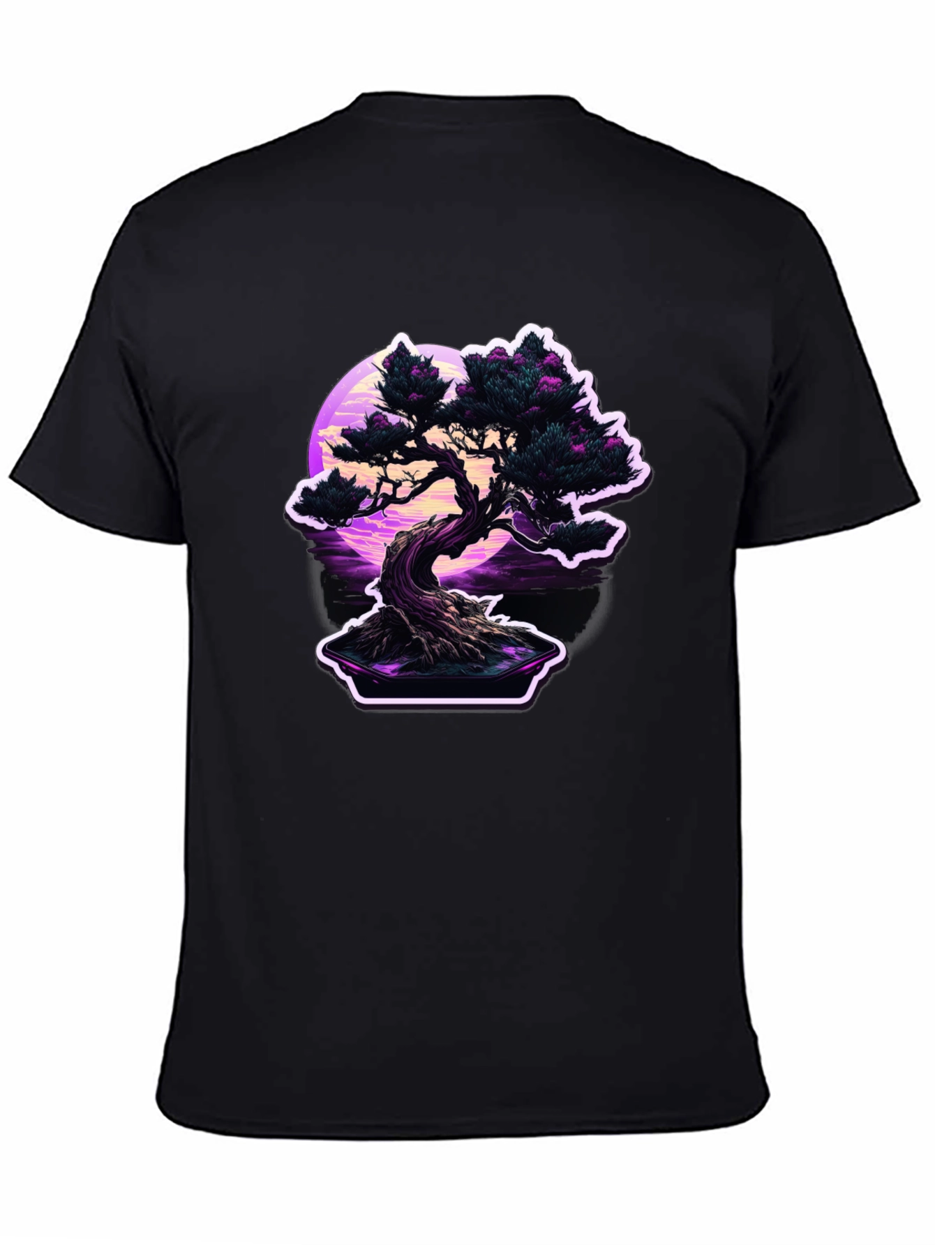 Bonsai Moon Black T-Shirt - Vaporwave Aesthetic