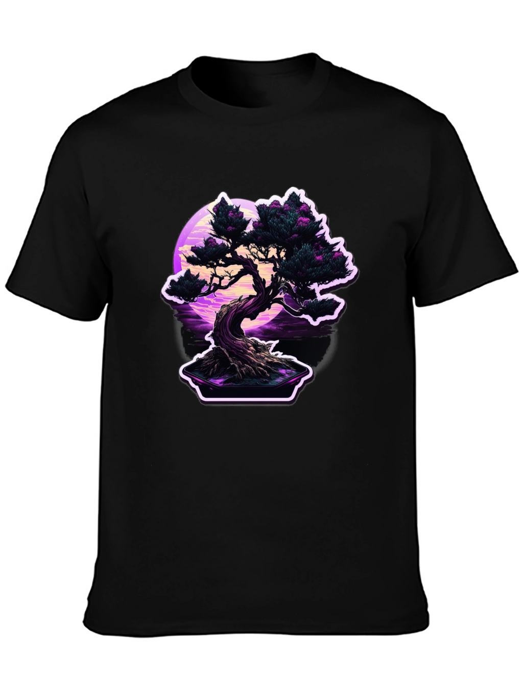 Bonsai Moon Black T-Shirt - Vaporwave Aesthetic