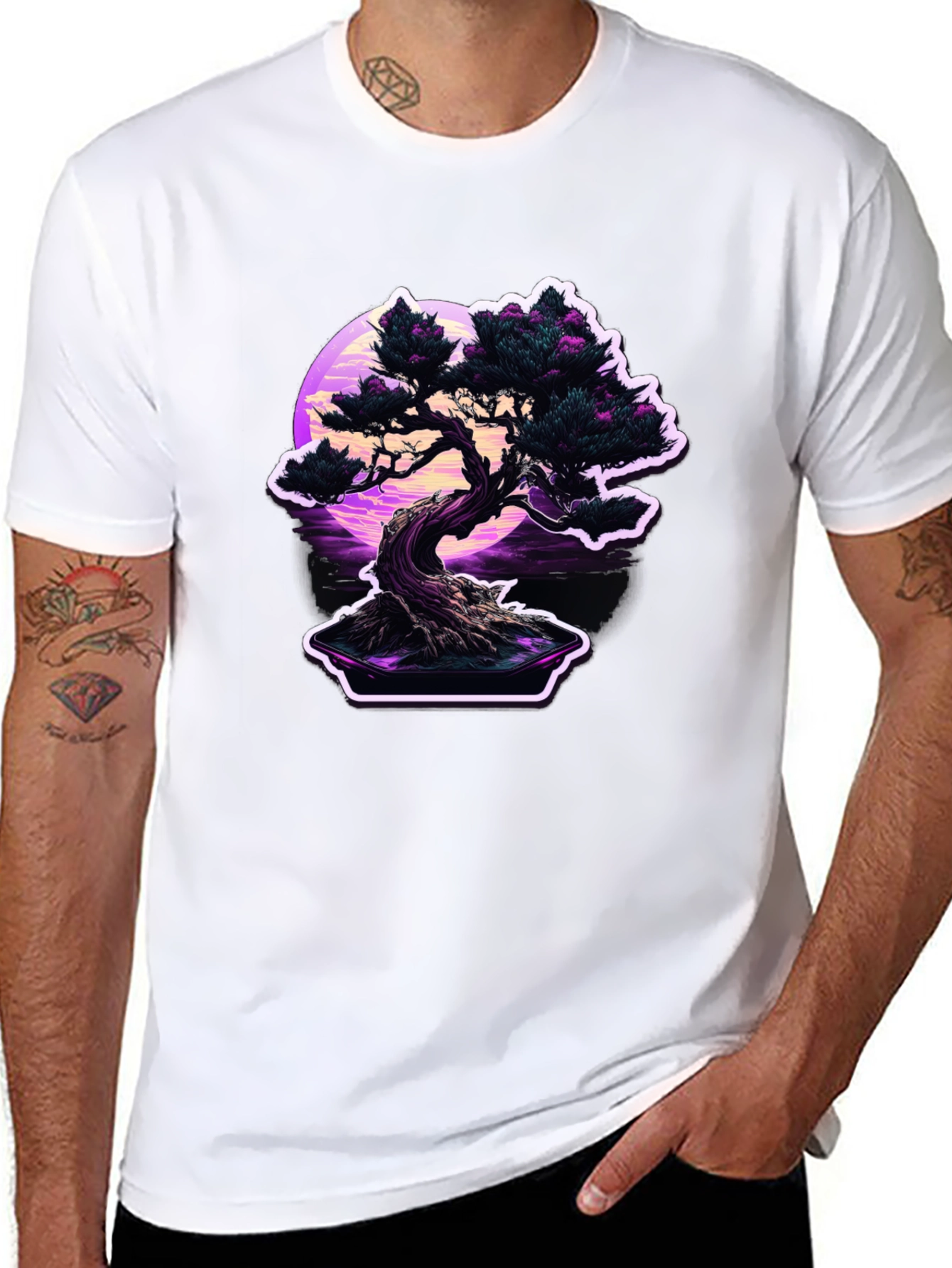 Bonsai Moon Black T-Shirt - Vaporwave Aesthetic