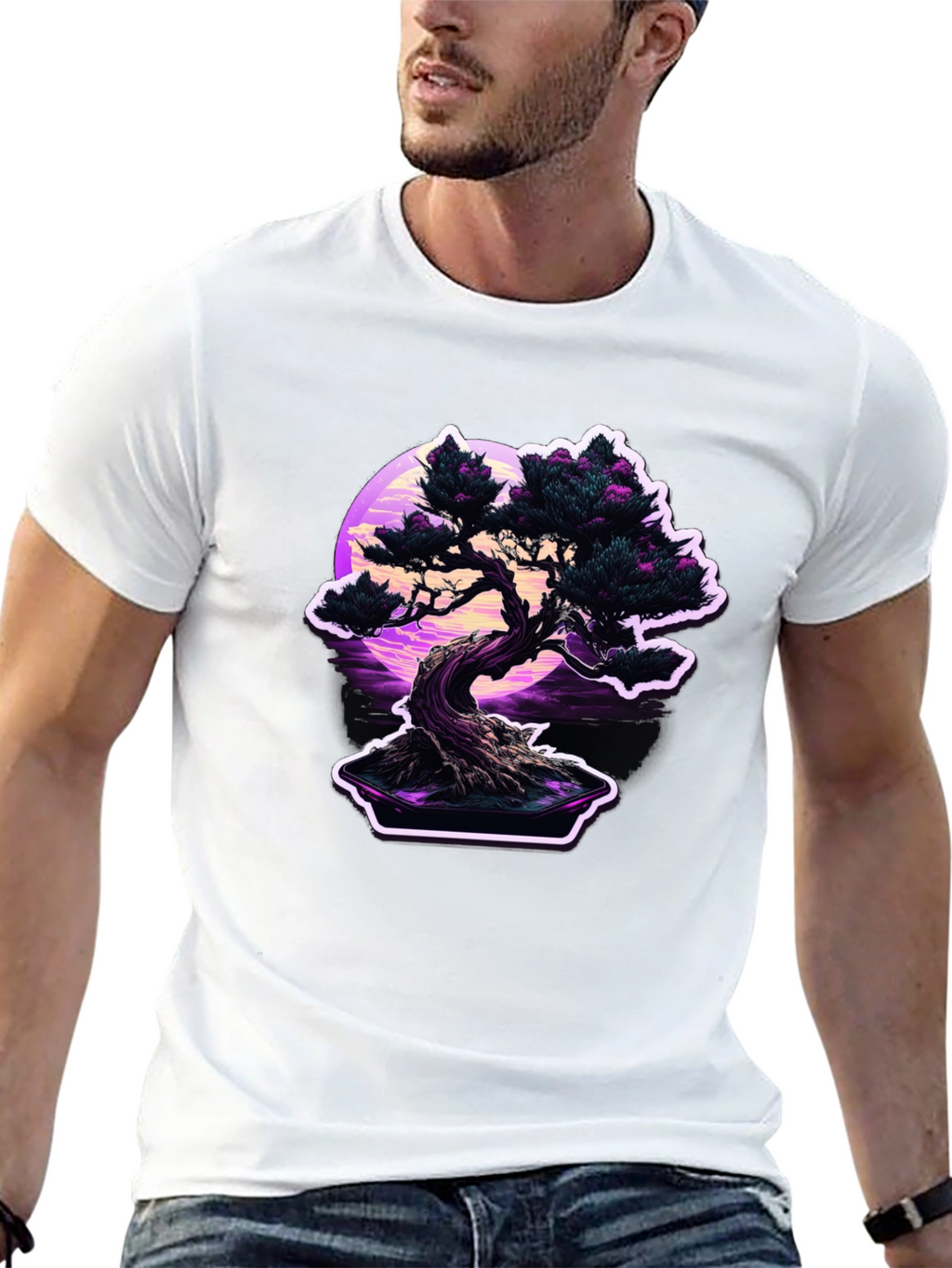 Bonsai Moon Black T-Shirt - Vaporwave Aesthetic